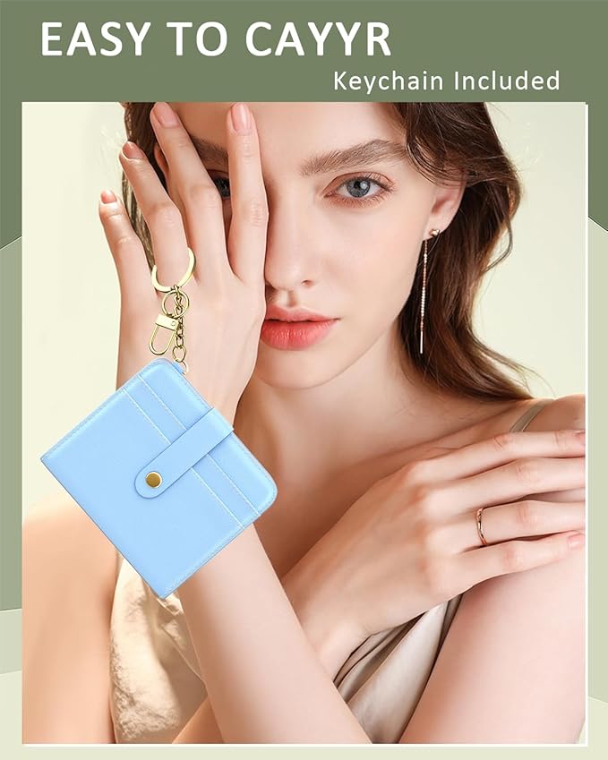 Aiawoxc Womens Wallet, RFID Small Wallets for Women, Slim Compact Credit Card Holder, Cute Leather Bifold Ladies Purse with Zipper Coin Pocket and ID Window, Blue