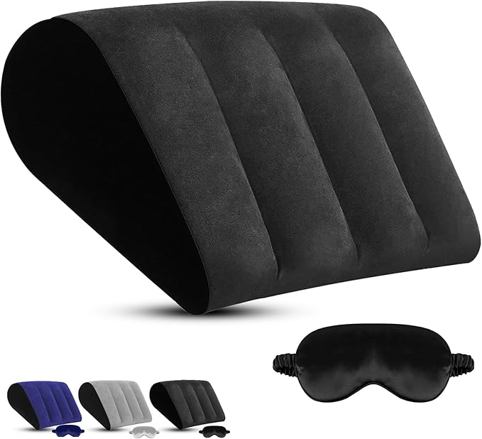 Inflatable Wedge Pillow for Traveling & Sleeping– Portable Bed Wedge Cushion With Silk Eye Mask for Leg Elevation,Back Support & Relaxation,Compact Lumbar Pillow for Camping, Home Use& Outdoor Trips