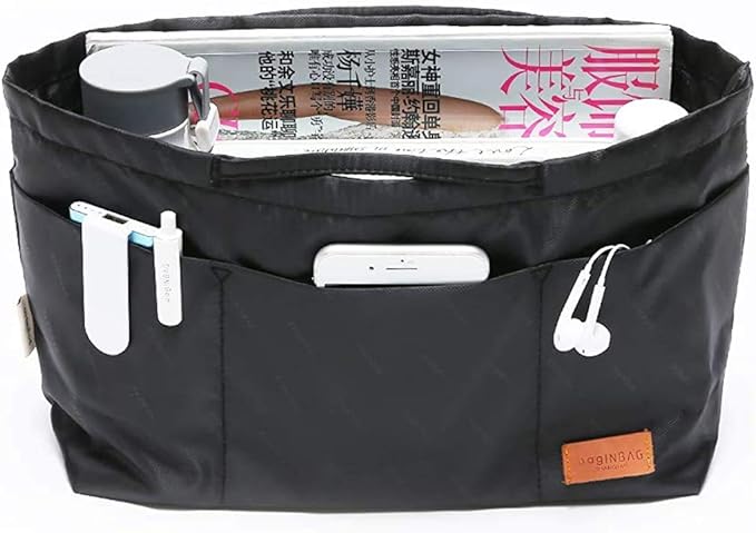 iN. Purse Organizer Insert with zipper Nylon fabric for women Handbags & Totebag black Size: Small: 13"(Top)/8.7"(Bottom) L × 4.7" W × 7.5" H