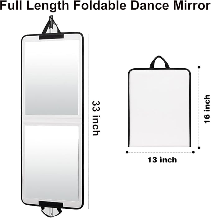 LPHUMEX White Portable Full Length Mirror for Dance Bag, 33x13 Inch Portable Folding Body Mirror for Wedding Golf Swing Workout