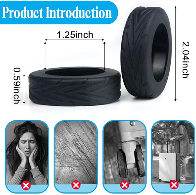 8pcs Silicone Luggage Wheel Covers, Anti-Skid Suitcase Wheel Protector Replacement, Covers for 2-2.4" Essential Travel Accessorie Carry On Luggage Wheels Protector（Black）