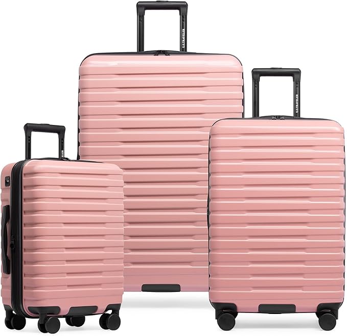 U.S. Traveler Boren Expandable Hardside Rugged Travel Luggage with 8 Spinner Wheels, Rose Pink, 3-Piece Set