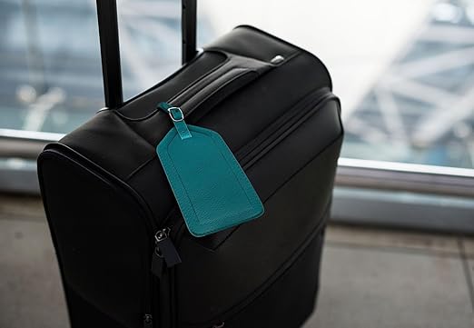 Teal Genuine Top Grain Leather Luggage Tag