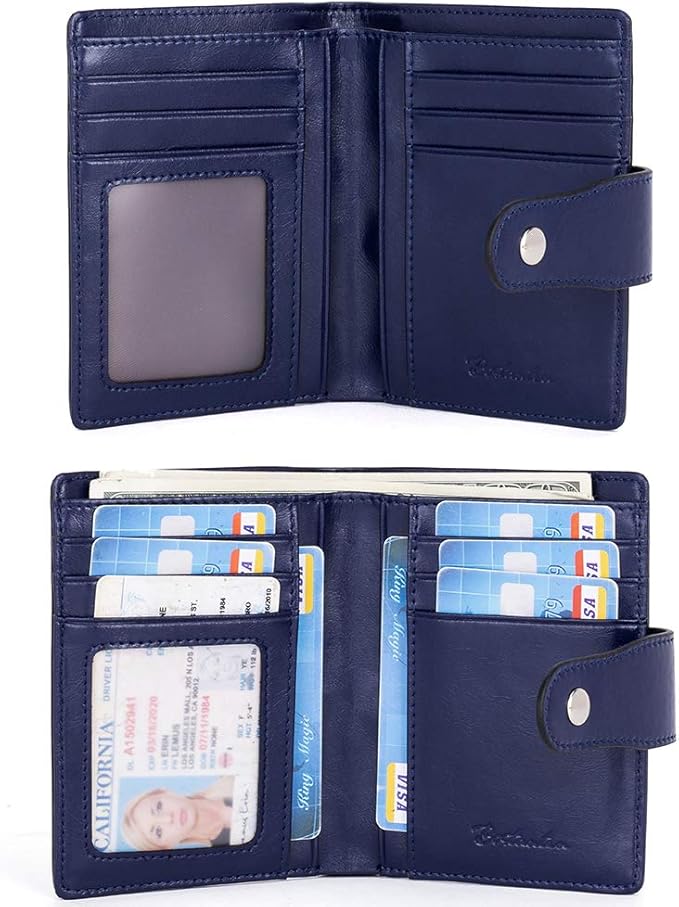 BOSTANTEN Women Leather Wallet RFID Blocking Small Bifold Zipper Pocket Wallet Card Case Purse with ID Window