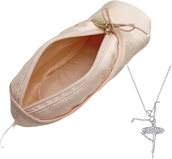 Ballet Dance Shoe Makeup Bag For Little Girls, Ballerina Slipper Makeup Pouch Bag, Ballet Pointe Shoes Gifts (Pink-N1)