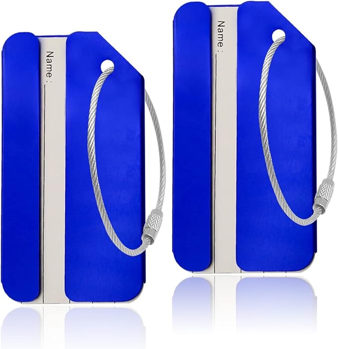 2Pack Blue Aluminum Luggage Tags, Luggage Tag Holders for Travel Luggage Baggage Identifier by Ovener