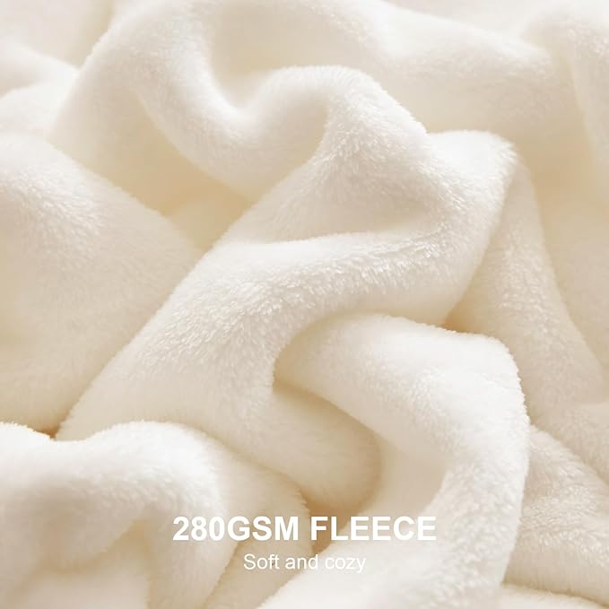 Hansleep Fleece Beige Full Blanket, Super Soft Flannel Fuzzy Plush Cozy Blanket for All Seasons, Beige, Full 84x90 Inches