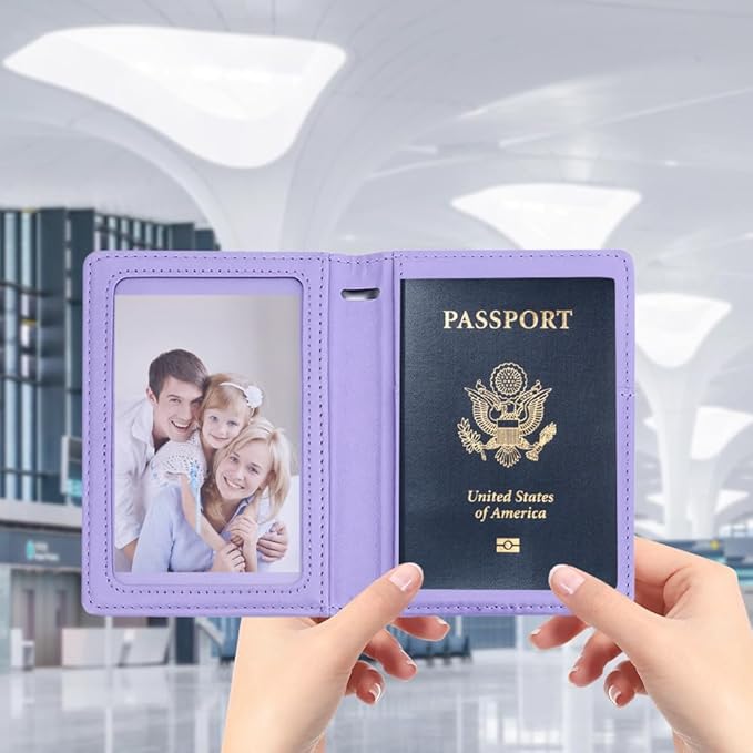 Passport Holder for Travel, Passport Holde Passport Cover Wallet Travel Passport Holders Must Haves for Women Men, PU Leather Passport Book Card Holder Case,Travelling Essentials, Purple
