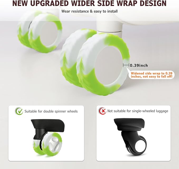 XYOFUN Luggage Compartment Wheel Protection Cover - Upgraded 8-Pack Anti Dust & Scratch Noise Reduction Carry On/Travel Suitcase Wheel Protector - For 2-2.4" wheels - Gradient Green