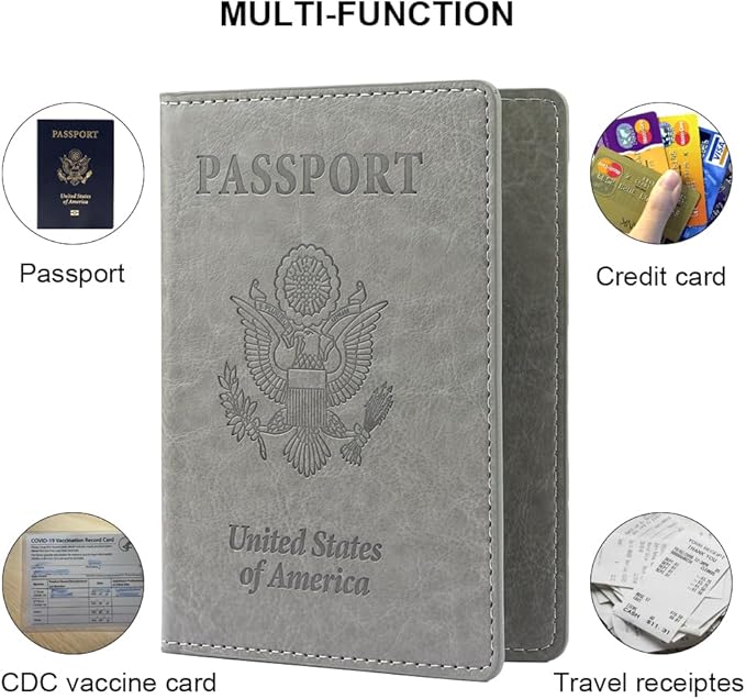 Passport Holder, Passport Cover, Passport Holder for Women, 2 Pack Travel Passport Wallet, Leather Passport Case, Passport Protector International Travel Must Haves Accessories, Grey+Pink