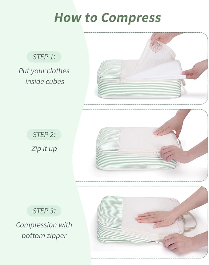Narwey 6 Set/5 Set Compression Packing Cubes for Travel Kids Women Carry on, Packing Organizers Bag for Backpack Luggage Suitcase Duffle Bags