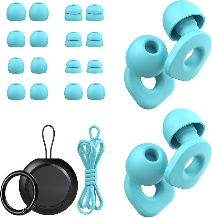 2 Pairs of Earplugs for Sleeping,Reusable Hearing Protection Ear Plugs with 8 Pairs Ear Tips & One Connector Cord,Soft Earplugs for Noise Reduction,Concert,Musician & Work - 25dB-30dB
