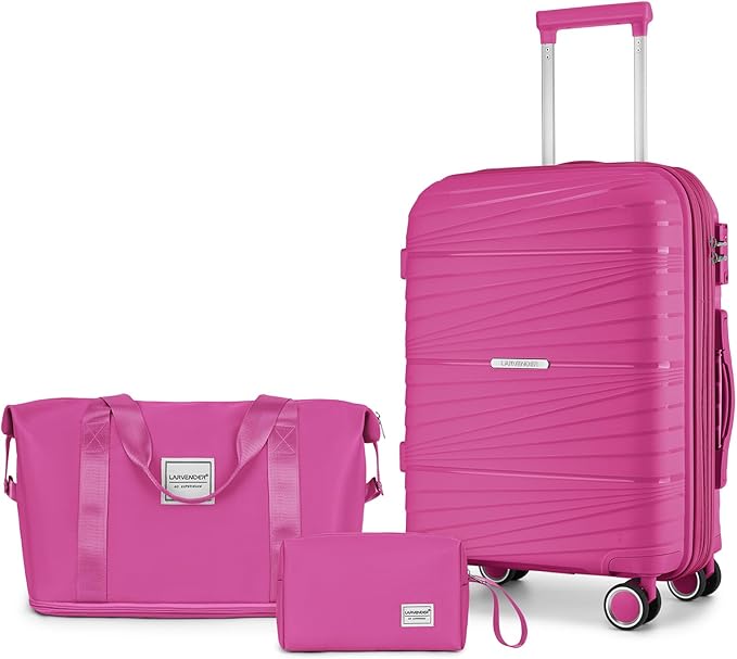 LARVENDER Carry On Luggage 22x14x9 Airline Approved, 20 Inch Hardshell & Lightweight PP Carry On Suitcase for Women with Spinner Wheels TSA Lock, Magenta