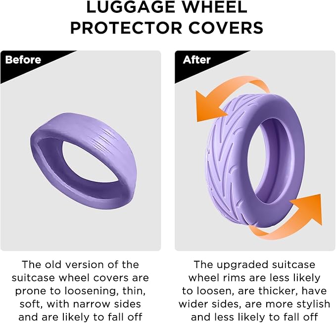 8 Pack Suitcase Wheel Covers Silicone Fits 2.1-2.4 Inch Spinner Wheels for Carry On Luggage Protective Wheel Guards, Thickened Anti-Wear & Tear, Travel Essentials (Purple)