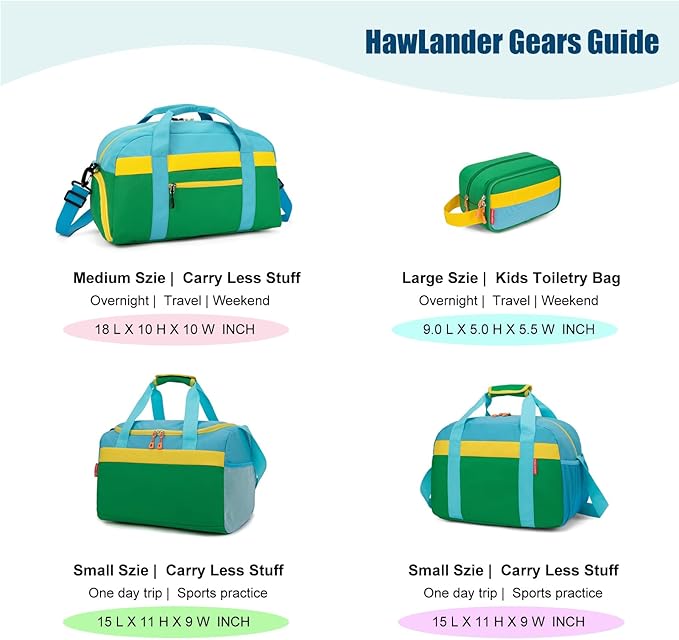 HawLander Large Kids Duffle Bag for Travel, Overnight, or Weekender, 22" inch (Green Yellow)