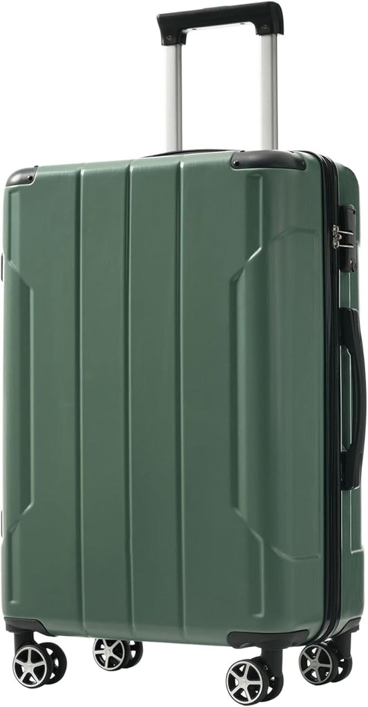 28 Inch Checked-Large Luggage, Lightweight ABS Hard Shell Suitcase with Spinner Wheels, Expandable Travel Luggage with Combination Lock & Side Hooks for Men Women (Green., 24)