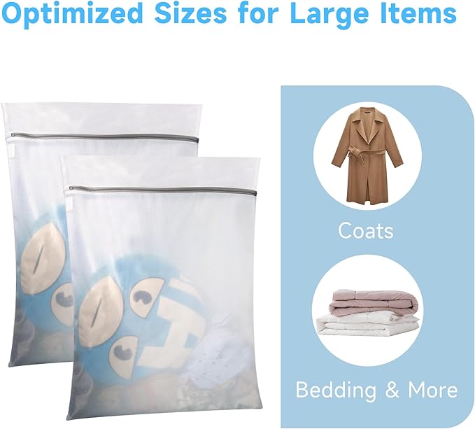 2 Pack Extra Large Mesh Laundry Bags, 24 x 31 in Fine Mesh Wash Bags for Big Items, Durable Zipper Laundry Bags for Pillows, Stuffed Animals, Pet Bedding & Blankets (Fine Mesh White, 2 XXXL Large)