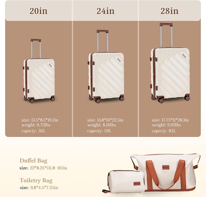 5 piece Luggage Set Expandable Suitcase 22x14x9 Airline Approved Carry on, ABS Hard Case Suitcases with Spinner Wheels, TSA Lock (Beige)