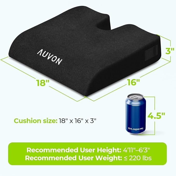 AUVON Wheelchair Seat Cushions (18"x16"x3") for Sciatica, Back, Coccyx, Pressure Sore and Ulcer Pain Relief, Memory Foam Pressure Relief Cushion with Removable Strap, Breathable & Waterproof Fabric