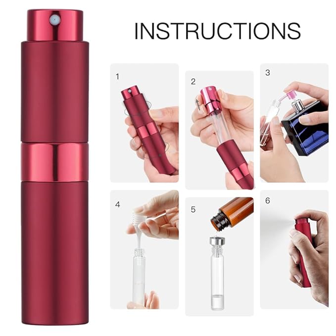 LISAPACK 8ML Atomizer Perfume Spray Bottle for Travel, Empty Refillable Cologne Dispenser, Portable Sprayer (Wine Red)