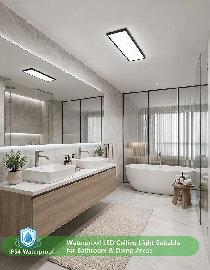 1Pack Black 23.6In Flush Mount Ceiling Light, 14W 3000lm Thyristor (TRIAC) Dimmable Rectangle LED Ceiling Light,3-CCT 3000-6500K with Memory Funcation,IP54 for Kitchen/Bathroom/Hallway/Office