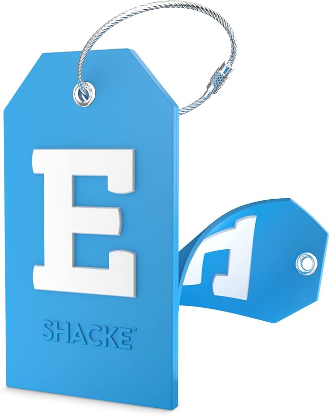Shacke Initial Luggage Tag with Full Privacy Cover and Stainless Steel Loop - Aqua Teal (Letter E)