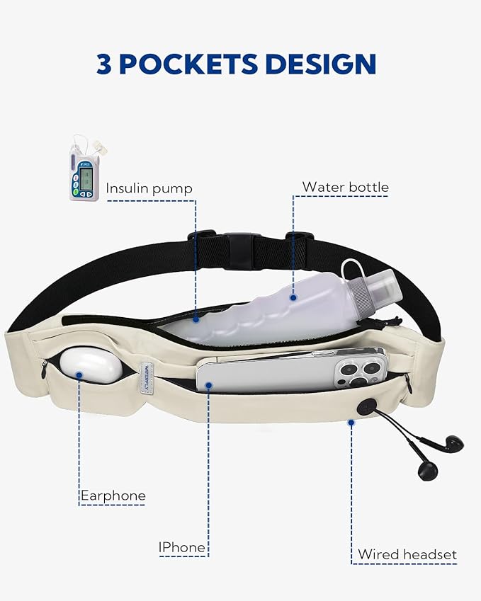 WATERFLY Running Belt Fanny Pack: Runner Marathon Jogging Waist Pack Sport Workout Exercise Fitness Phone Holder Belt for Men Women Jogger Slim Waistband Black