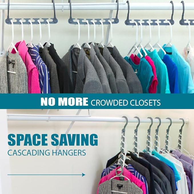 Wonder Hanger Max 20-Pack Space Saving Hangers, Reinforced Hooks Swivels 360°, Cascading Hanger, College Dorms & Storage Closet Organizer, Fully Assembled – Grey