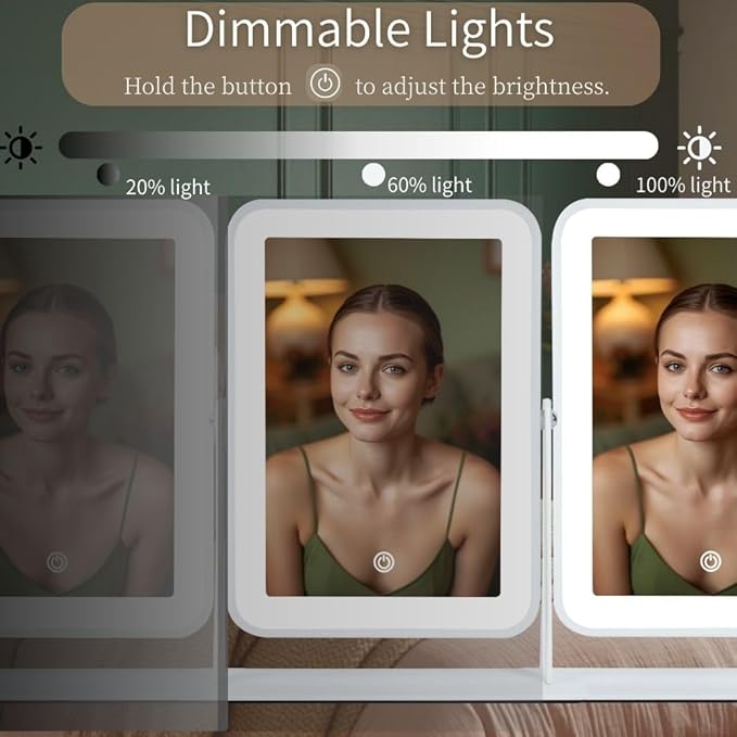 9"x11" Rechargeable Desktop Makeup Mirror with LED Lights, Adjustable Brightness Lighted Vanity Mirror, Tabletop Mirror for Bedroom, Gifts for Women with 3-Color Smart Touch Dimmable Lighting