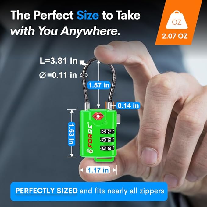 Forge TSA Approved Luggage Locks, Re-settable Combination with Alloy Body(Green 2 Locks)