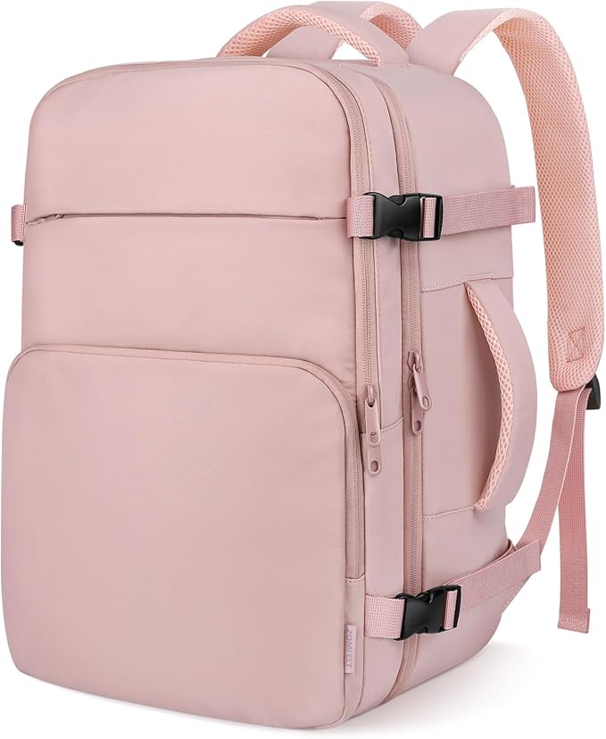ZOMFELT Travel Backpack for Women Men, Carry On Backpack, TSA 15.6inch Laptop Backpack Flight Approved, Personal Item Travel Bag Nurse Bag Casual Daypack for Weekender Business Trip, Pink