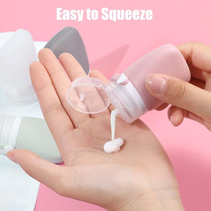 2 oz Travel Bottles, WXOIEOD Leakproof Silicone Squeeze Bottle Mini Travel Size Container for Toiletries Lotion Shampoo and Conditioner Liquid Salad Dressing to go Condiment, TSA Approved, 4 Pack