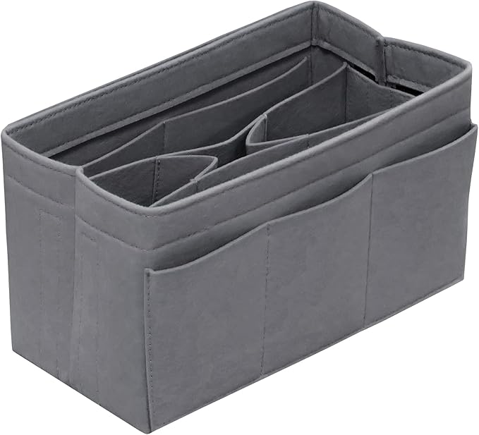 DailyPlus Purse Organizer Insert - Felt Bag Organizer for Tote Purse Bag with 14 Pockets - Grey Large