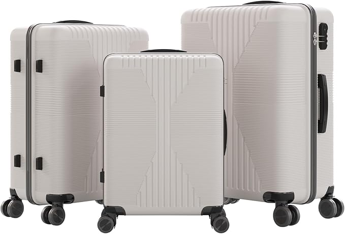 Karl home Luggage Sets 3 Piece, PP Hard Case Suitcase Set with Built-in Lock Spinner Wheels, Lightweight Durable Carry on Luggage for Business Travel - White (20"/24"/28")
