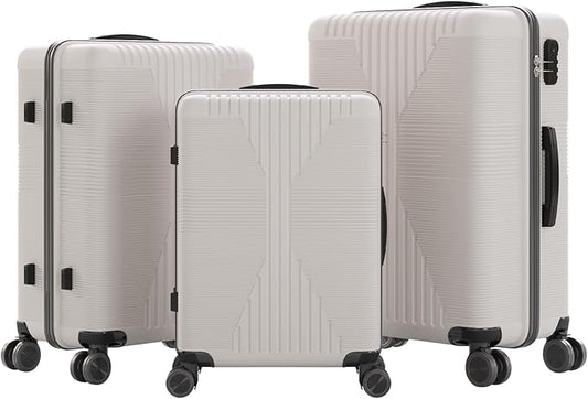 Karl home Luggage Sets 3 Piece, PP Hard Case Suitcase Set with Built-in Lock Spinner Wheels, Lightweight Durable Carry on Luggage for Business Travel - White (20"/24"/28")
