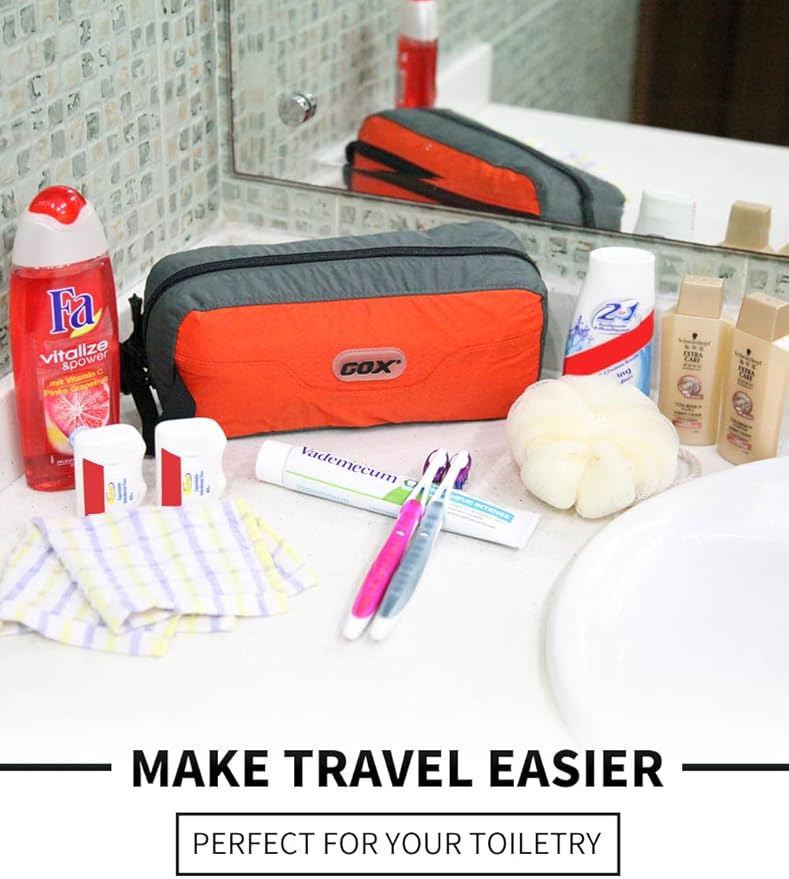 GOX Travel Small Toiletry Bag for Men Nylon Dopp Kit Medicine Bag Travel Organizer Pouch Shave Kits for Teens Toiletry Essentials Bathroom Compact (Orange, 9.8 * 4.3 * 3.3 Inches)