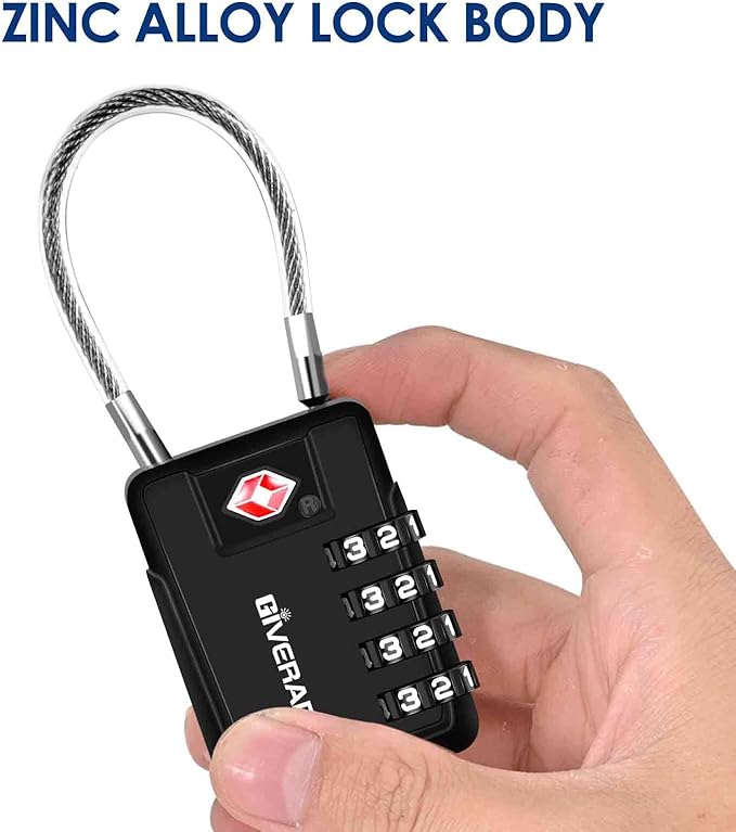 2 Pack TSA Approved Travel Luggage Locks 4-Digit, Metal Cable Suitcase Combination Lock, Alloy Keyless Zipper Padlocks, TSA Accepted Compatible Padlock for Gym Locker, Golf Bag Case, Anti Theft-Black