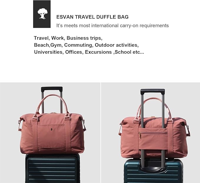 ESVAN Travel Tote Duffel Gym Bag,Weekender Overnight Carry-on Tote Crossbody Bag with Wet Pocket and Trolley Sleeve Upgraded