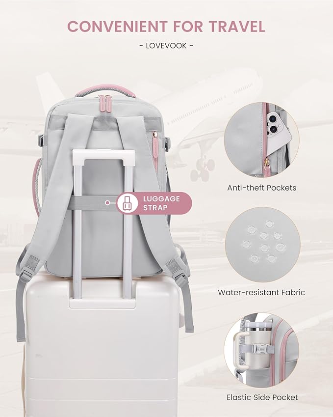 LOVEVOOK Travel Backpack for Women & Men, 40L Carry on Backpack Airline Approved, Large TSA Personal Item Travel Bag fits 17.3" Laptop, Business Weekender Bag for Essentials, 4Pcs