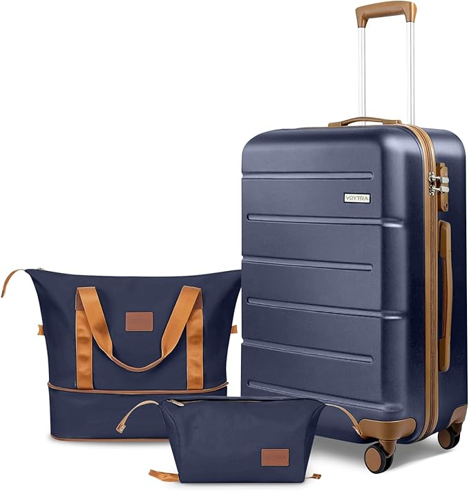 3-Piece Luggage Set with 20” Carry On Luggage 22x14x9 Airline Approved, Hardside Suitcase with Spinner Wheels & TSA Lock, Travel Suitcase for Business Trips & Weekend Getaways (Navy)