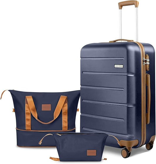 3-Piece Luggage Set with 20” Carry On Luggage 22x14x9 Airline Approved, Hardside Suitcase with Spinner Wheels & TSA Lock, Travel Suitcase for Business Trips & Weekend Getaways (Navy)