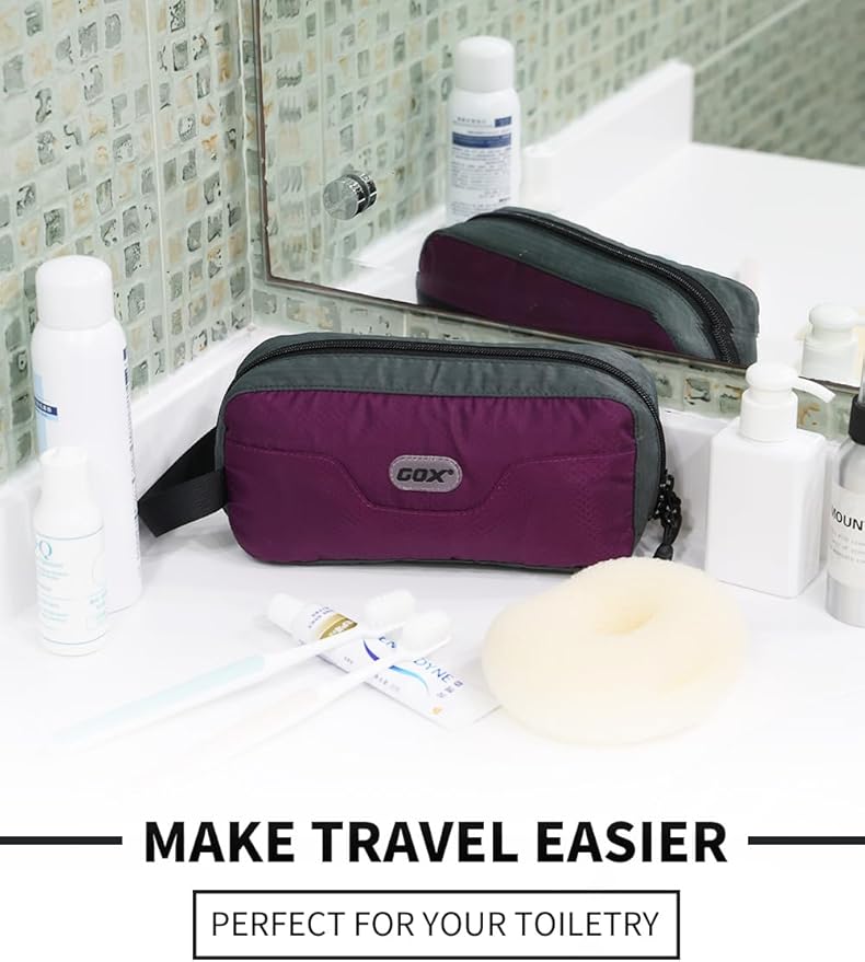 GOX Travel Small Toiletry Bag for Men Nylon Dopp Kit Medicine Bag Travel Organizer Pouch Shave Kits for Teens Toiletry Essentials Bathroom Compact Purple 7.9 * 3.7 * 2 Inches