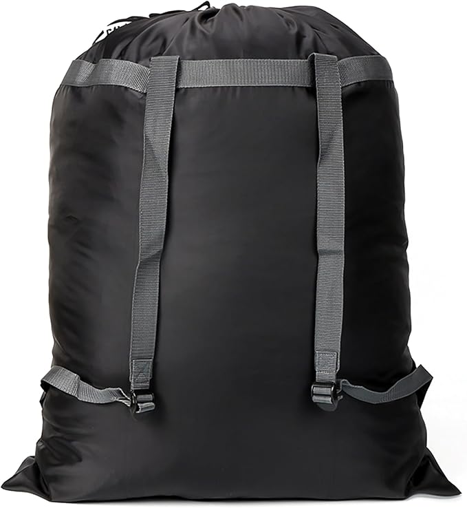 Laundry Bag Backpack, 27” x 34”Sturdy Laundry Bag with Shoulder Straps Drawstring Closure Heavy Duty Foldable Laundry Backpack for College, Travel, Laundromat, Apartment (black)