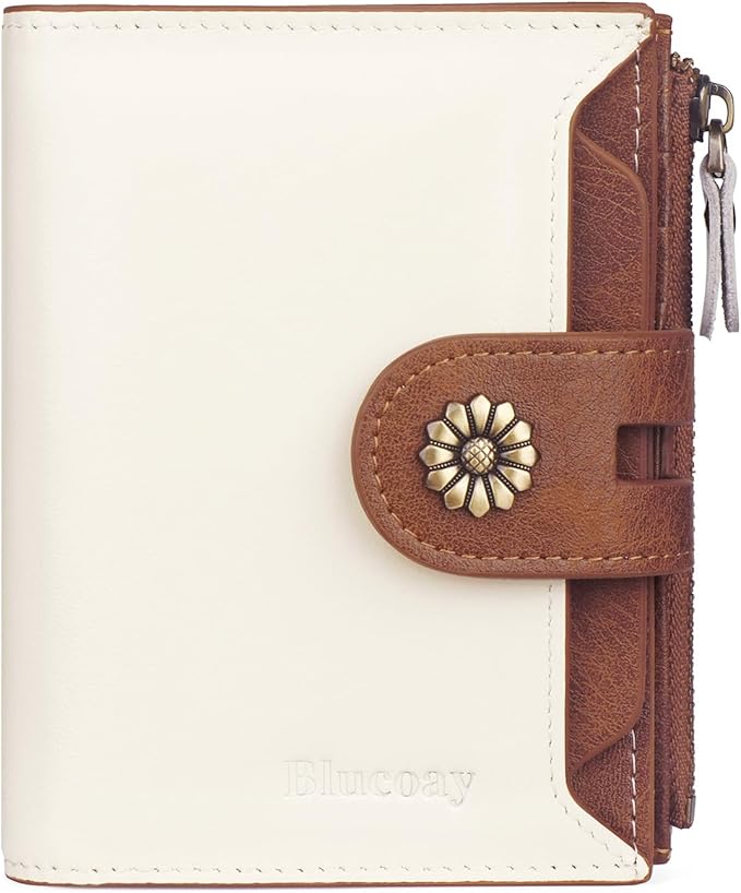 Wallet Women,RFID Blocking Leather Womens Wallet Bifold Compact Card Holder Small Wallet for Women with Removable ID Window(Whitebrown)