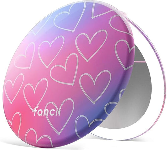 Fancii Taylor LED Lighted Travel Makeup Mirror, Rechargeable, 10x /1x Magnifying, Tru-Glow Lighting System, XL Large 5” Wide | Compact Mirror for Purses (Lovestruck)