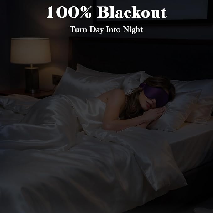 3D Eye Mask Sleep Mask for Men & Women, 100% Pressure-Free & Light Block-Out Eye Mask for Sleep with Easy Adjustable Strap, Night Eye Cover for Travel, Purple