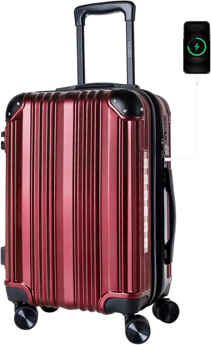 OUZZO 20 Inch Expandable Carry On Luggage 22x14x9 Airline Approved Hardshell Suitcases with Wheels Durable Lightweight Travel Luggage with TSA Lock USB Port for Business Trip Weekend Getaway
