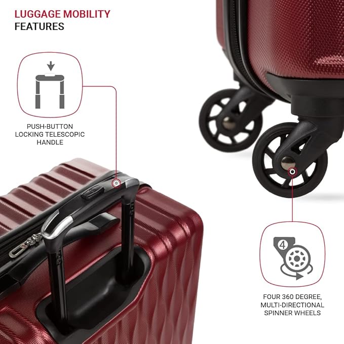 SwissGear 8018 Hardside Expandable Luggage with Spinner Wheels, Wine, 3-Piece Set (20/24/27)