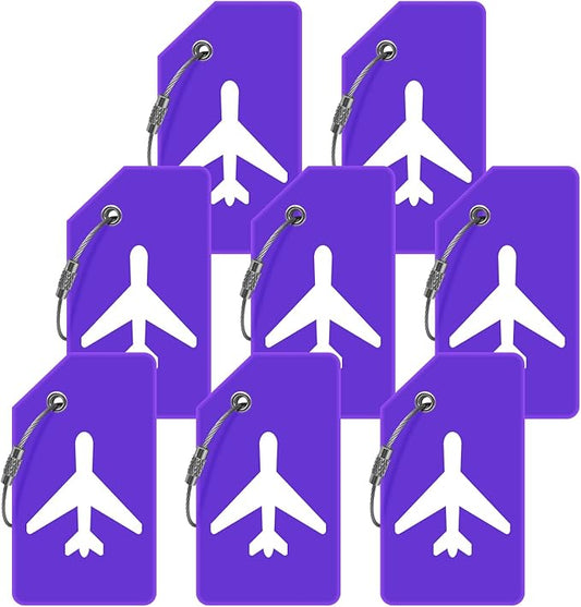 Luggage Tags for Suitcases, Quickly Spot 8Pcs Luggage Identifier Tags, Travel Essentials Accessories Name Tags for Backpacks, Suitcases, Travel Bags, Baggage, Cruise - Flexible Silicone (Purple)