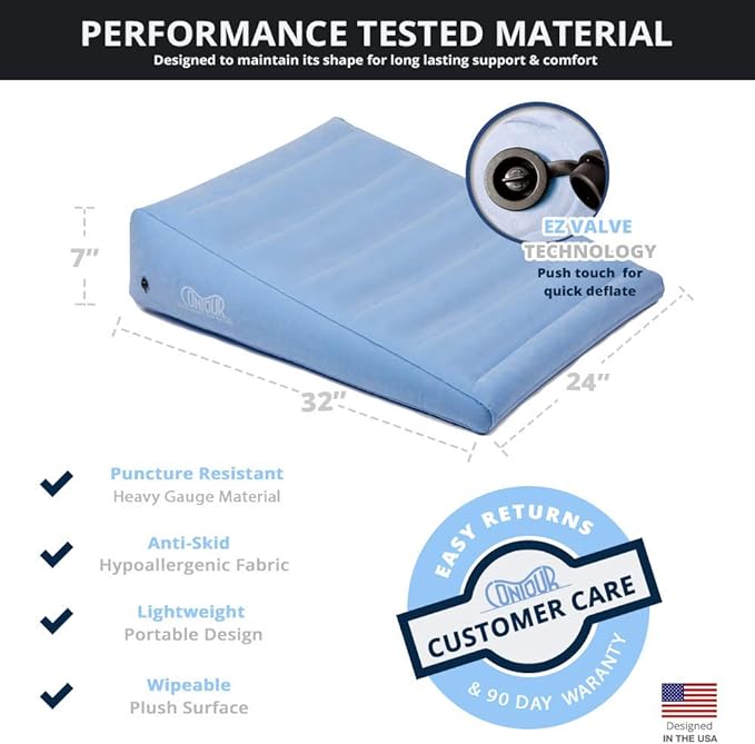 Contour Inflatable Back Support Relief Bed Wedge Cushion - Extended Length, Gradual Incline Wedge, (32 x 24 x 7) (Pack of 2)